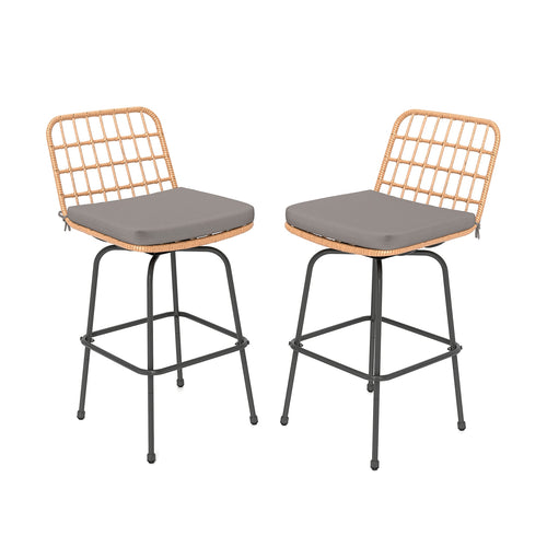 Patio Swivel Barstools Set of 2 with Soft Seat Cushions, Gray