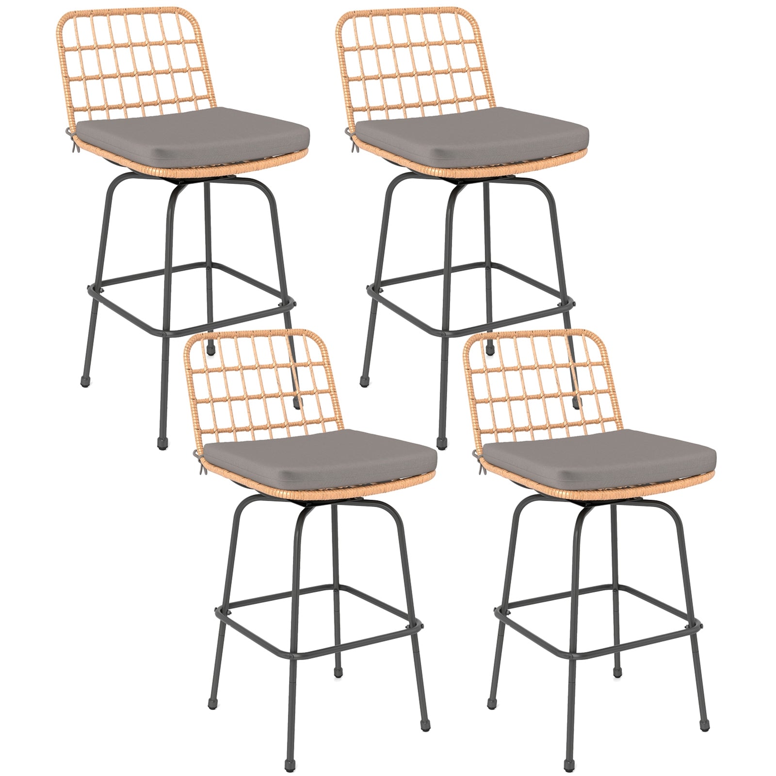 Patio Swivel Barstools Set of 2 with Soft Seat Cushions, Gray Patio Dining Chairs at Gallery Canada