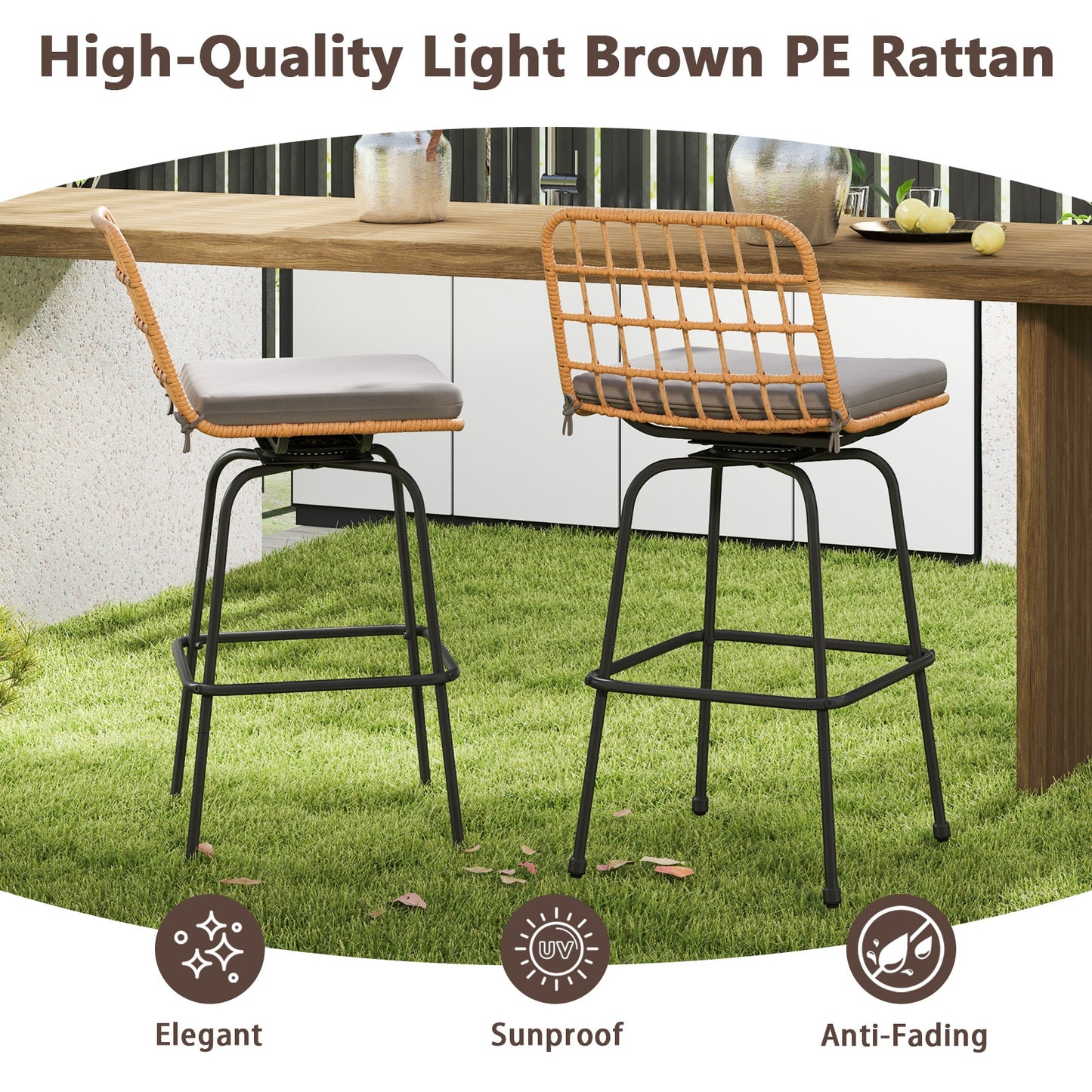 Patio Swivel Barstools Set of 2 with Soft Seat Cushions, Gray Patio Dining Chairs at Gallery Canada