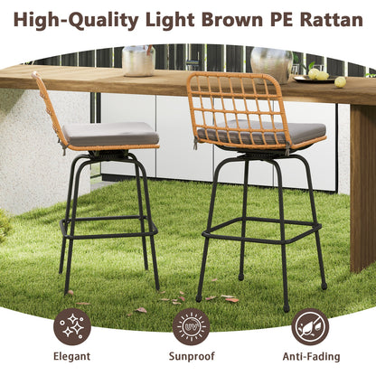 Patio Swivel Barstools Set of 2 with Soft Seat Cushions, Gray Patio Dining Chairs at Gallery Canada