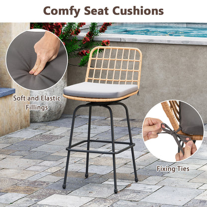 Patio Swivel Barstools Set of 2 with Soft Seat Cushions, Gray Patio Dining Chairs at Gallery Canada