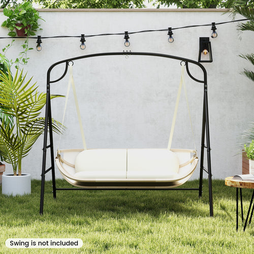 Outdoor Metal Swing Stand with 4 Support Bars and 2 Hanging Ways, Black