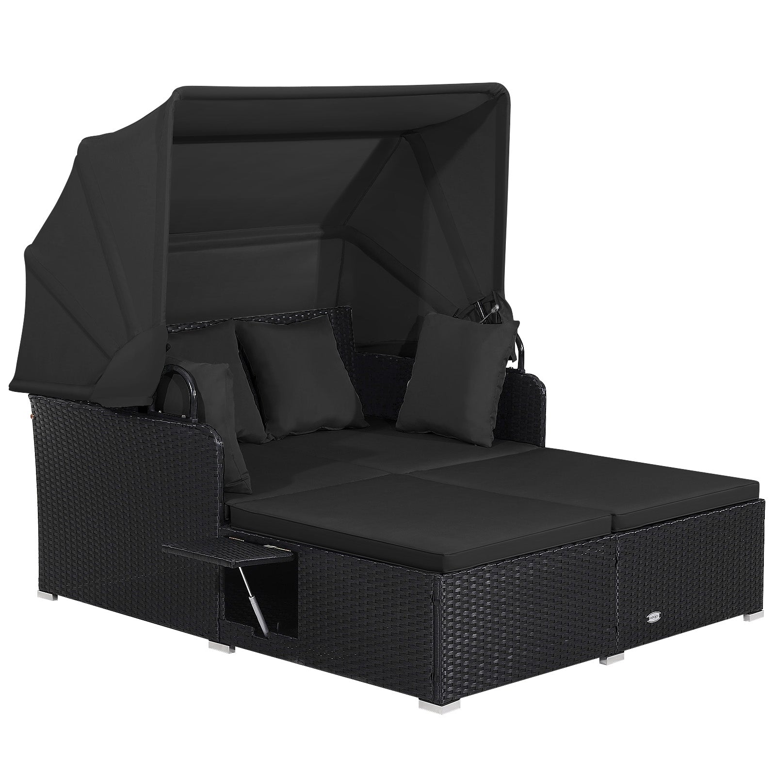 Patio Rattan Daybed with Retractable Canopy and Side Tables, Black Outdoor Sectionals at Gallery Canada