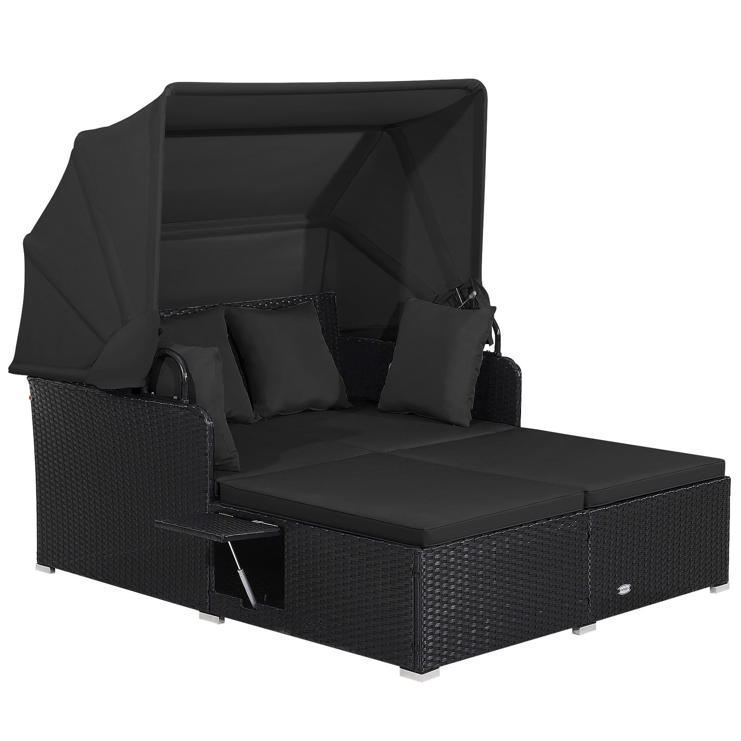 Patio Rattan Daybed with Retractable Canopy and Side Tables, Black Outdoor Sectionals at Gallery Canada