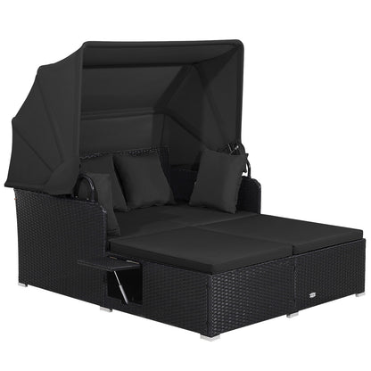 Patio Rattan Daybed with Retractable Canopy and Side Tables, Black Outdoor Sectionals at Gallery Canada