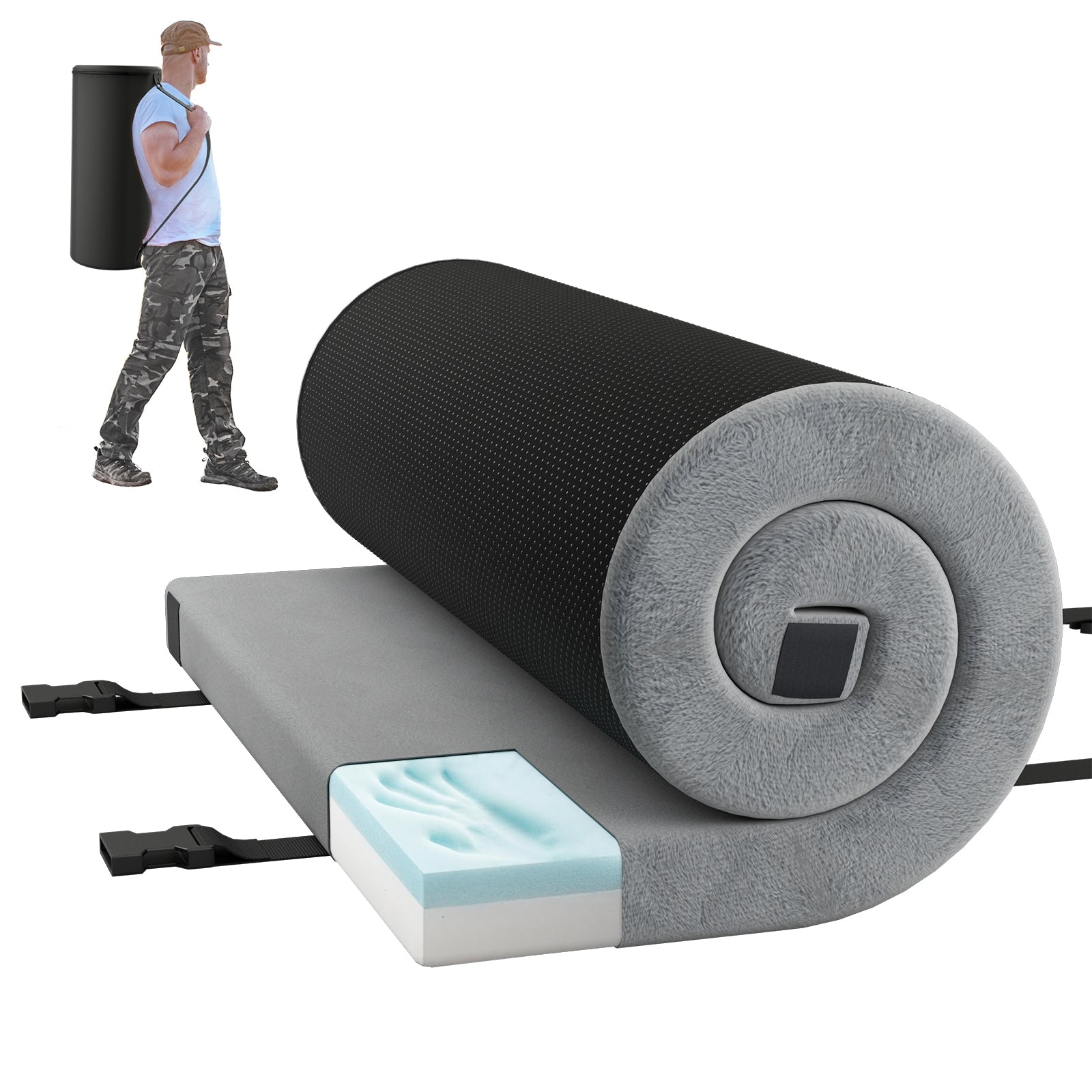 Foldable Camping Mattress, High Density Foam Cushion, Anti-Slip Bottom, Gray Air Mattresses & Sleeping Bags at Gallery Canada