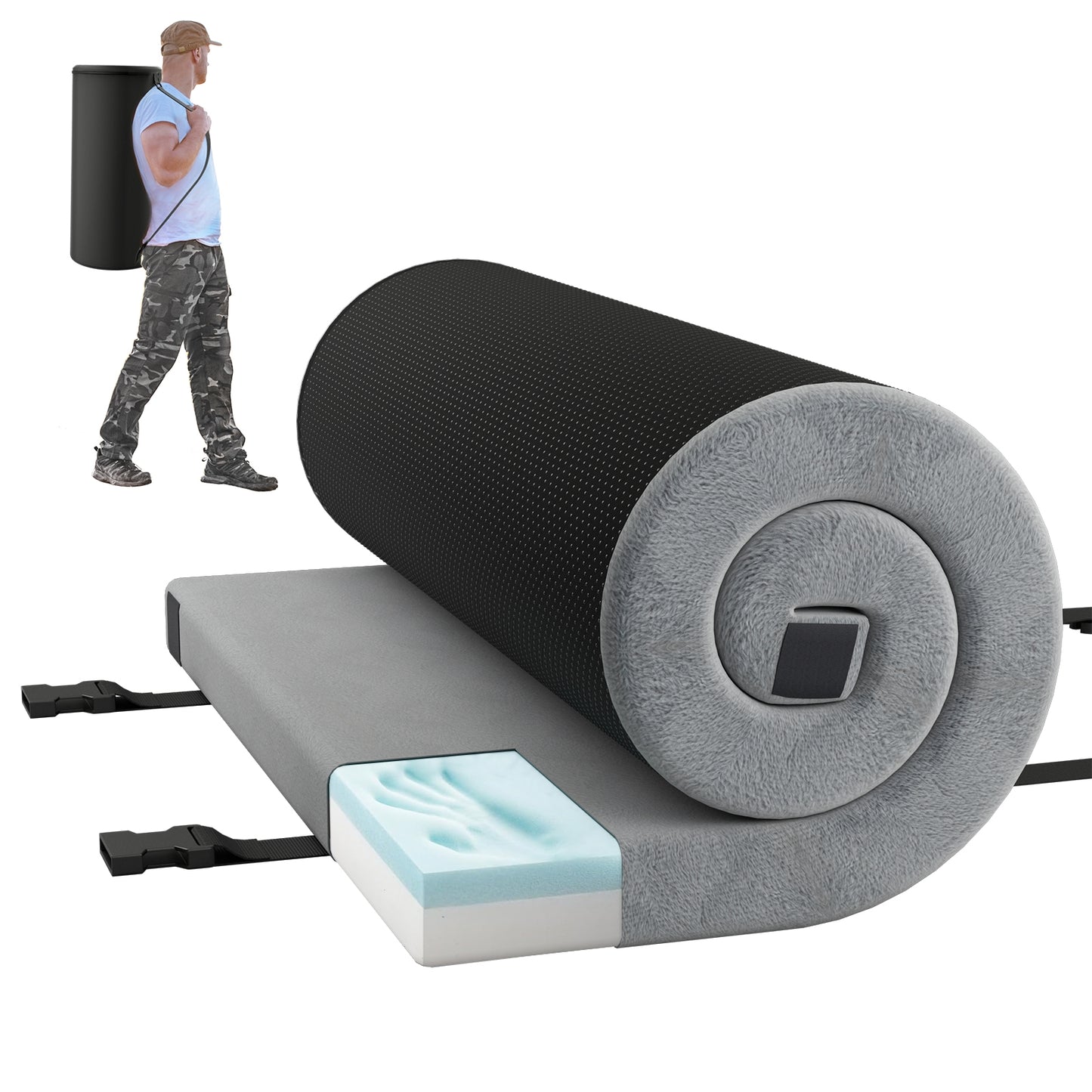 Foldable Camping Mattress, High Density Foam Cushion, Anti-Slip Bottom, Gray Air Mattresses & Sleeping Bags at Gallery Canada