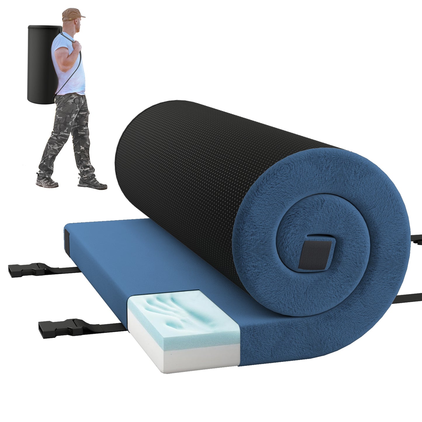 Foldable Camping Mattress, High Density Foam Cushion, Anti-Slip Bottom, Navy Air Mattresses & Sleeping Bags at Gallery Canada