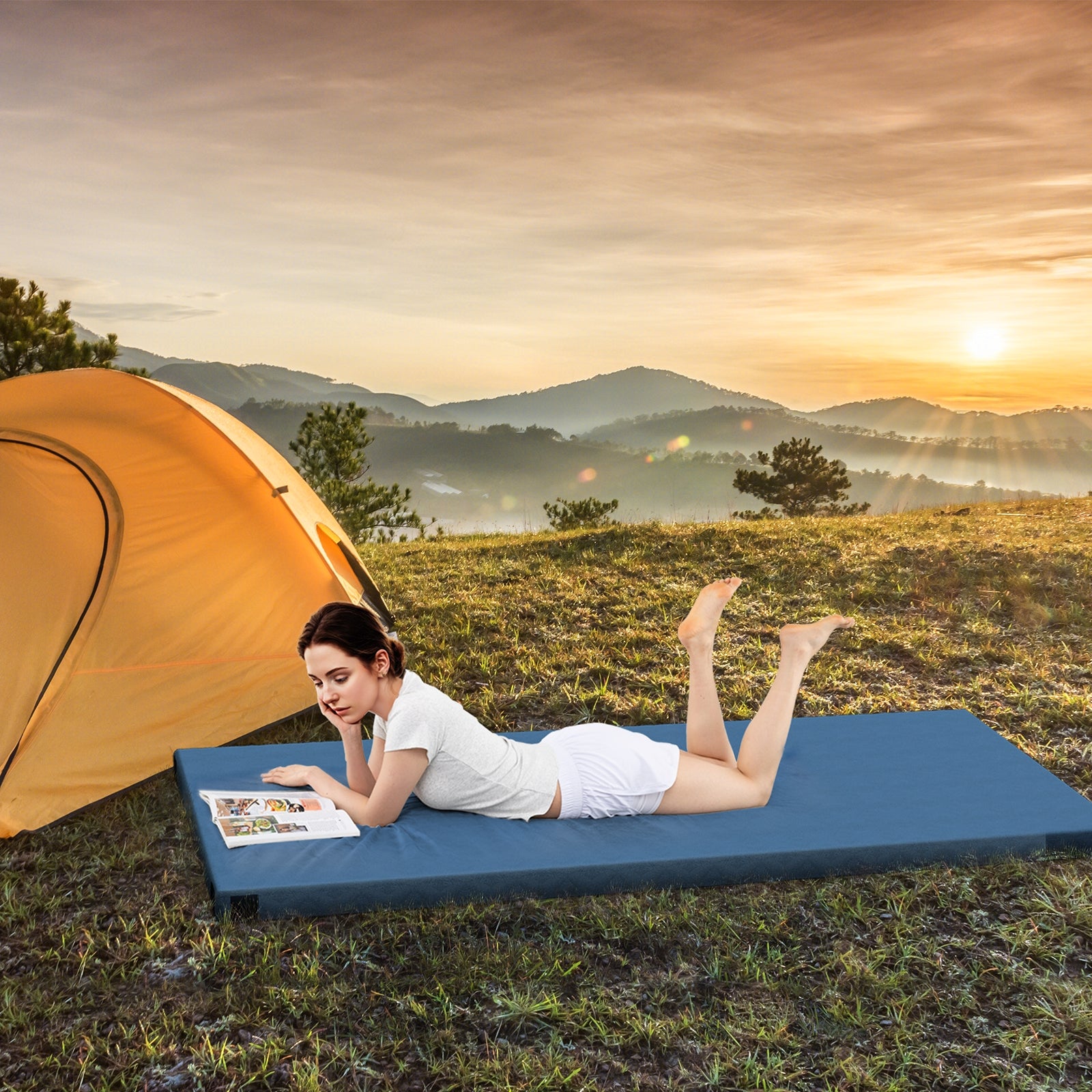 Foldable Camping Mattress, High Density Foam Cushion, Anti-Slip Bottom, Navy Air Mattresses & Sleeping Bags at Gallery Canada