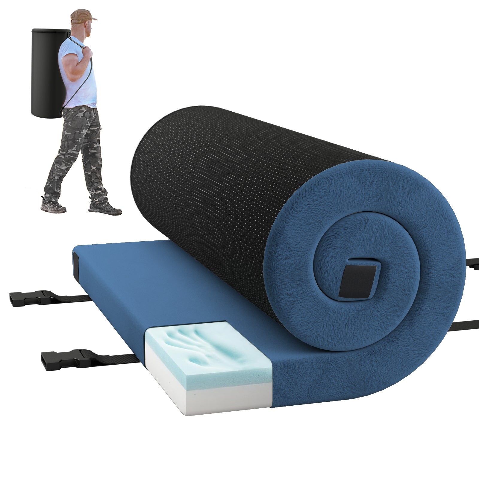 Indoor outdoor Sleeping mat with High density foam Cushion and Carrying Bag, Navy Air Mattresses & Sleeping Bags at Gallery Canada