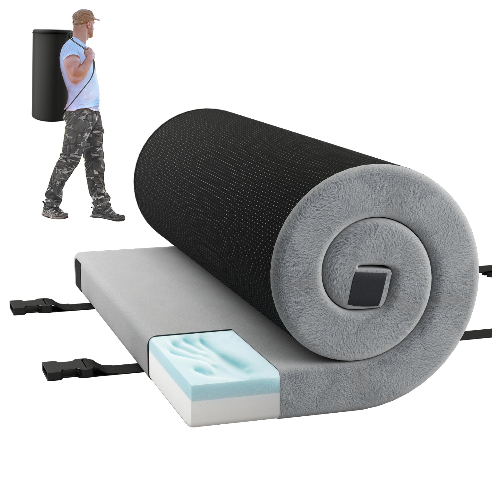Indoor Outdoor Sleeping Mat, High Density Foam Cushion, Carrying Bag, Gray Air Mattresses & Sleeping Bags Gray at Gallery Canada