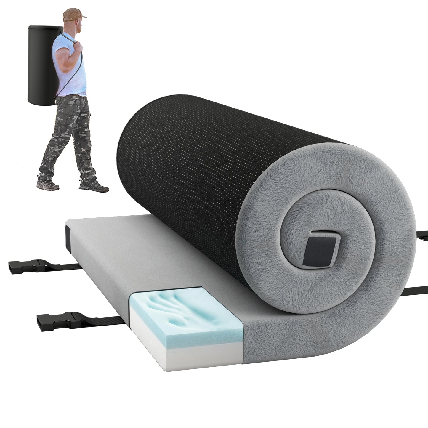 Indoor Outdoor Sleeping Mat, High Density Foam Cushion, Carrying Bag, Gray Air Mattresses & Sleeping Bags Gray at Gallery Canada