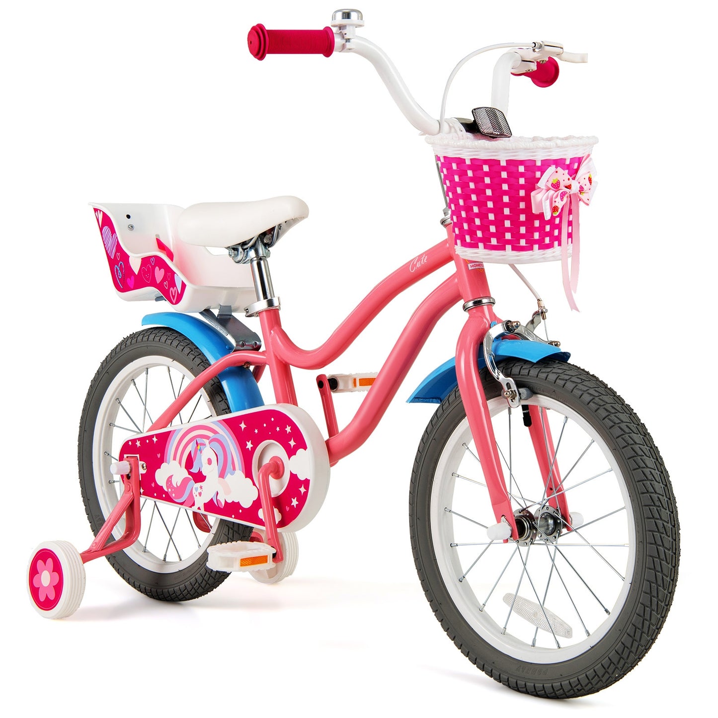 16 Inch Kids Bike with Training Wheels and Storage Basket-16 inches, Pink Kids Bike at Gallery Canada