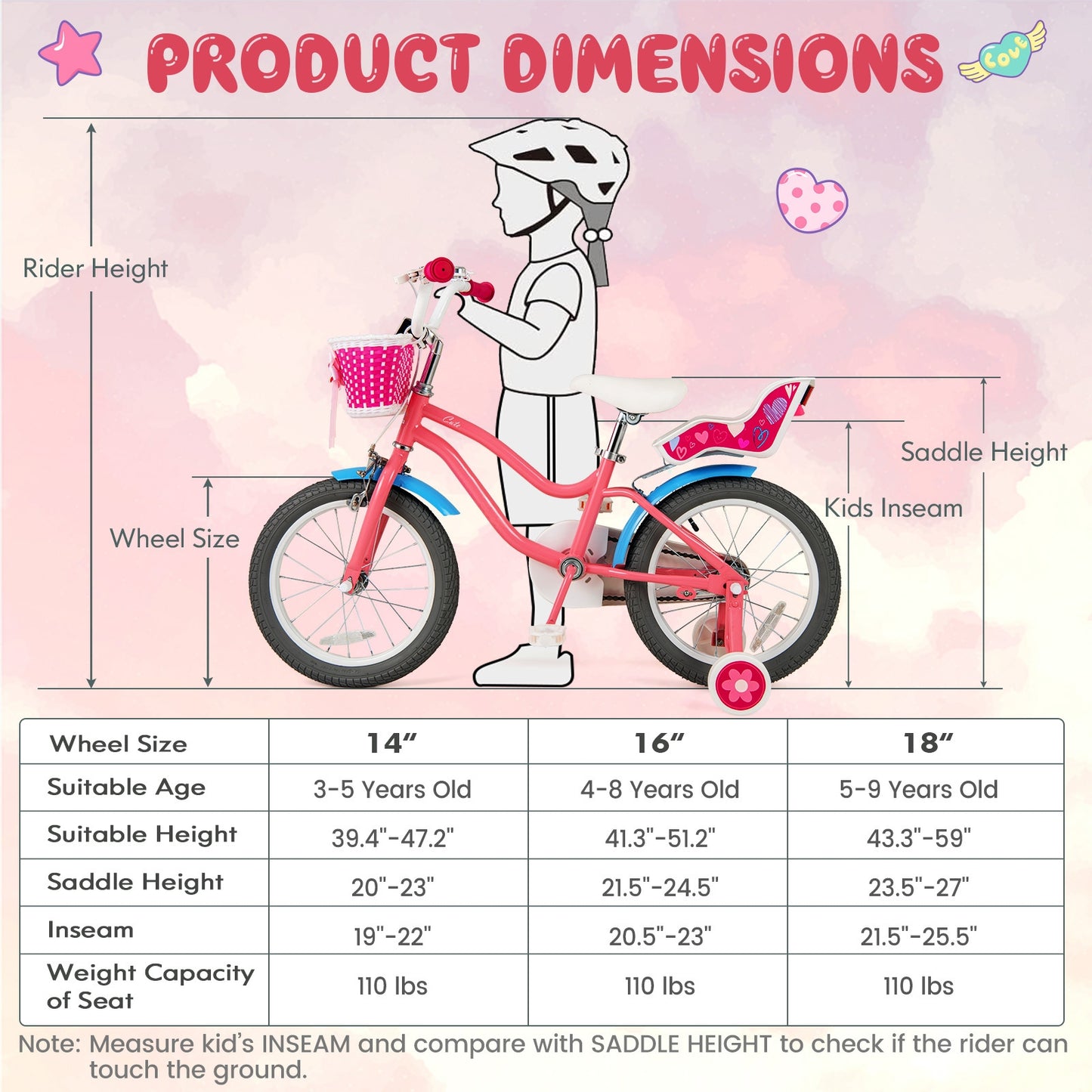 16 Inch Kids Bike With Training Wheels, Storage Basket, Pink Kids Bike at Gallery Canada