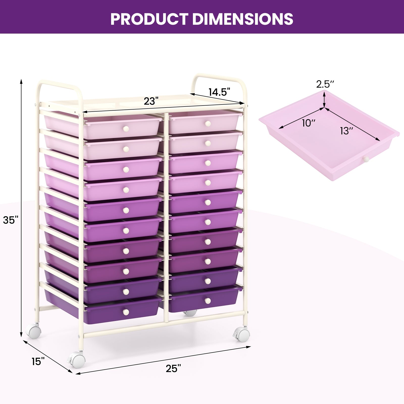 20 Drawers Rolling Storage Cart Studio Organizer, Purple File Cabinets at Gallery Canada