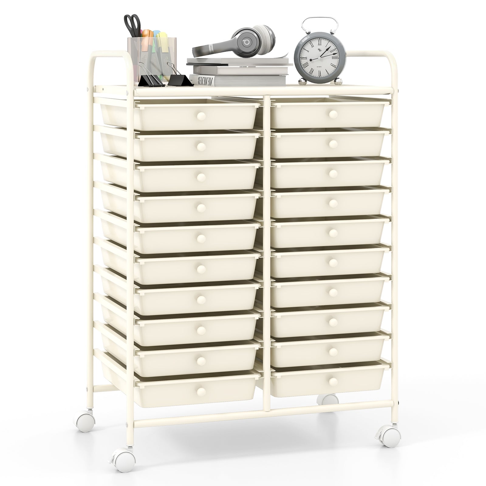 20 Drawers Rolling Storage Cart Studio Organizer, Beige File Cabinets Beige at Gallery Canada