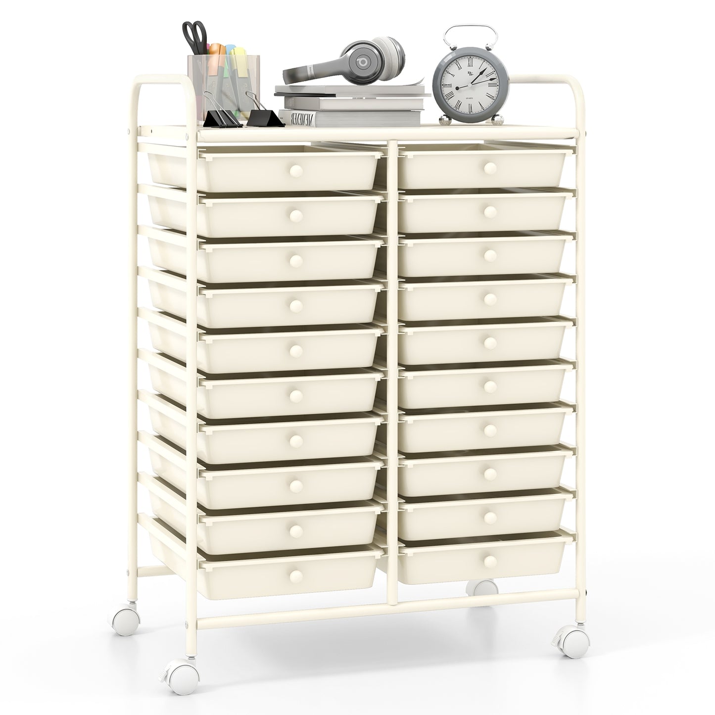 20 Drawers Rolling Storage Cart, Studio Organizer, Beige File Cabinets at Gallery Canada