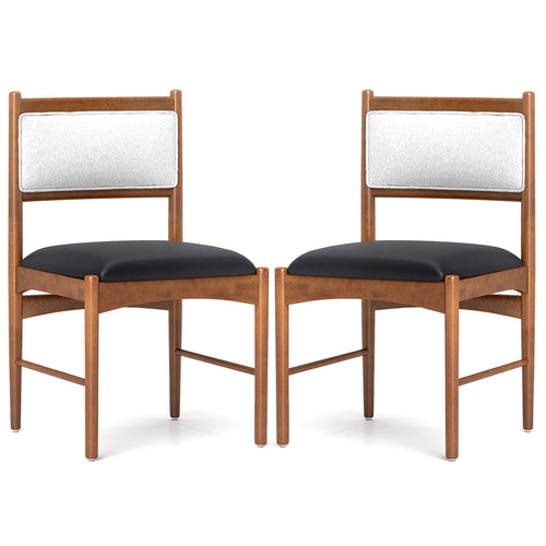 Wooden Dining Chair Set, Rubber Wood Frame, Faux Sherpa Backrest, Walnut