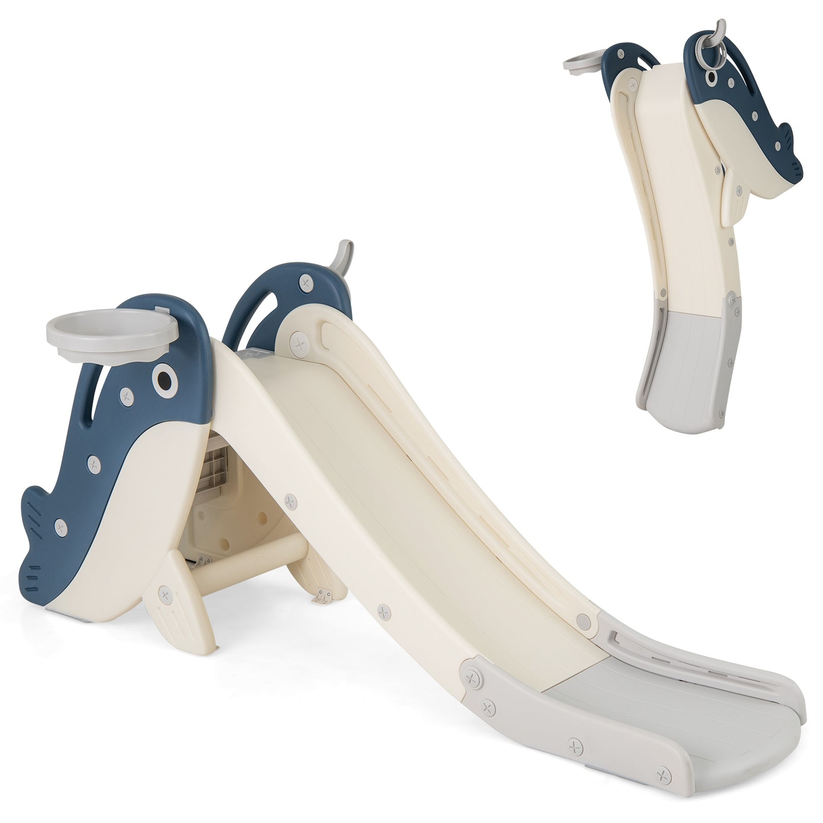 Foldable Freestanding Baby Slide Climber Playset With Basketball Hoop, Blue Climbers & Slides at Gallery Canada