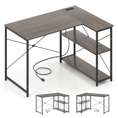 47 Inch L-Shaped Reversible Corner Desk, Adjustable Storage Shelves, Gray