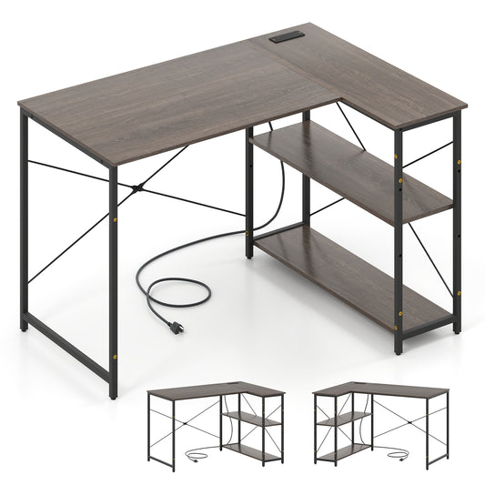 L-shaped 47 Inch Reversible Corner Desk with Adjustable Storage Shelves, Gray L-Shaped Desks Gray at Gallery Canada