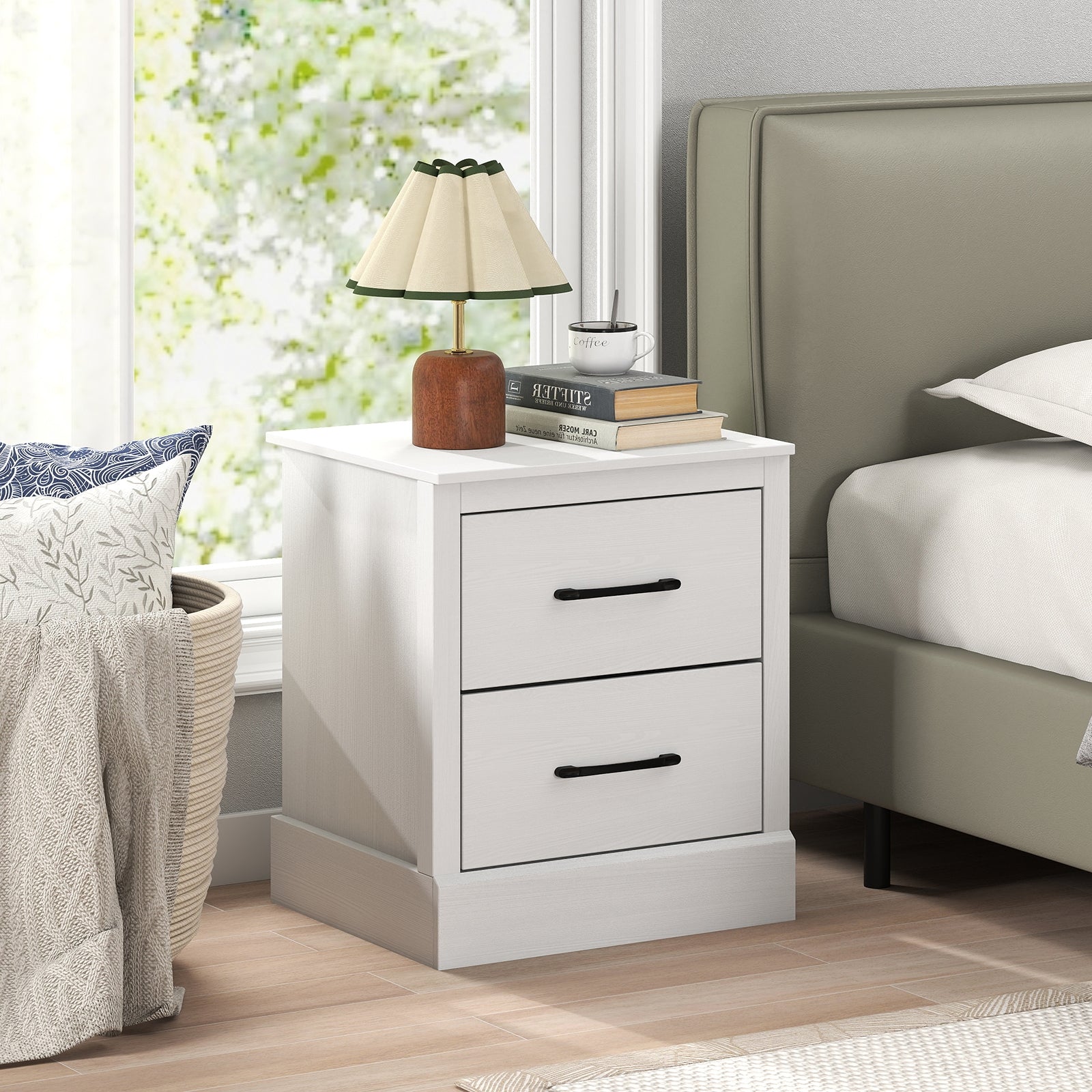 Wood Compact Floor Nightstand with Storage Drawers, White Nightstands at Gallery Canada