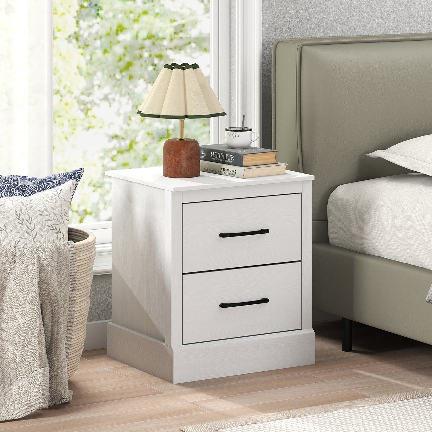 Wood Compact Floor Nightstand with Storage Drawers, White Nightstands at Gallery Canada