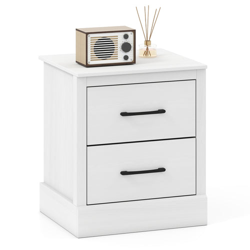 Wood Compact Floor Nightstand With Storage Drawers, White