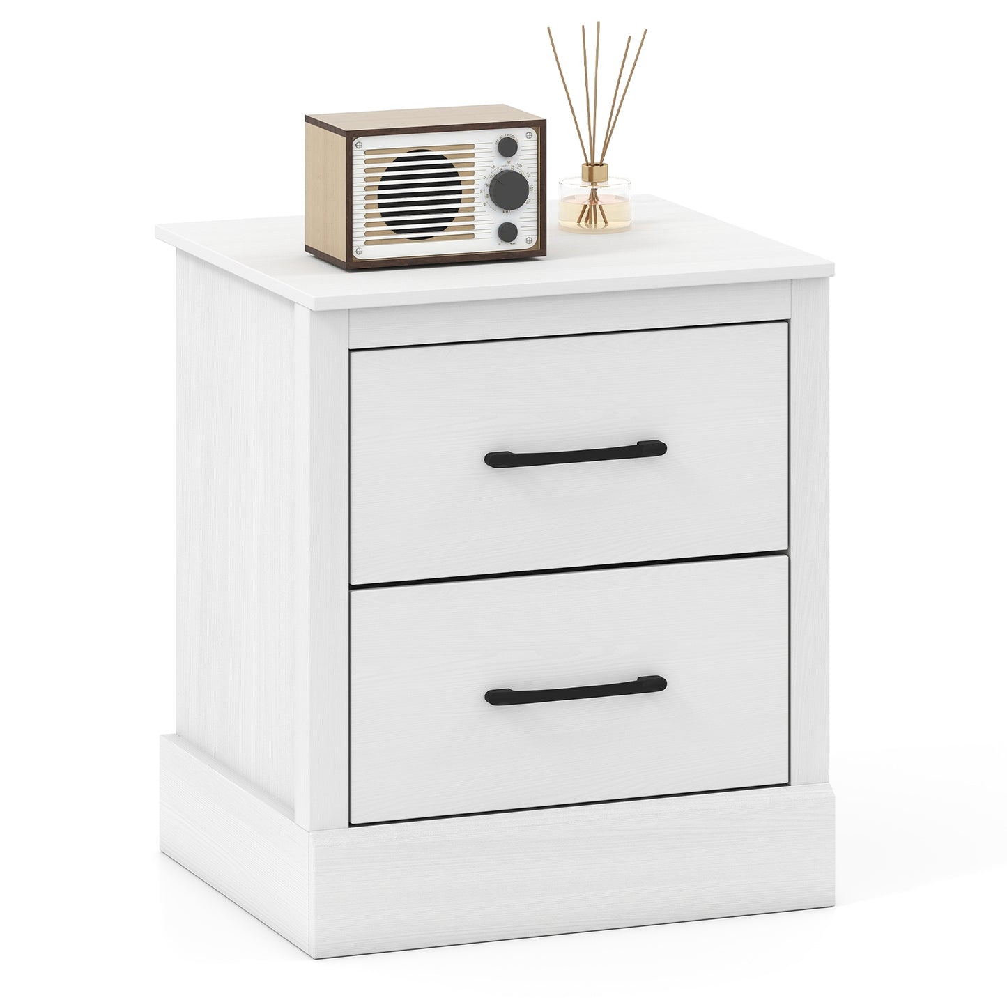 Wood Compact Floor Nightstand With Storage Drawers, White Nightstands at Gallery Canada