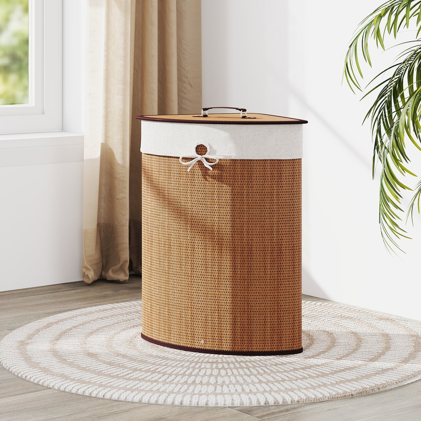 Bamboo Laundry Hamper Basket with Lid and Removable Liner Bag, Yellow Laundry Baskets at Gallery Canada