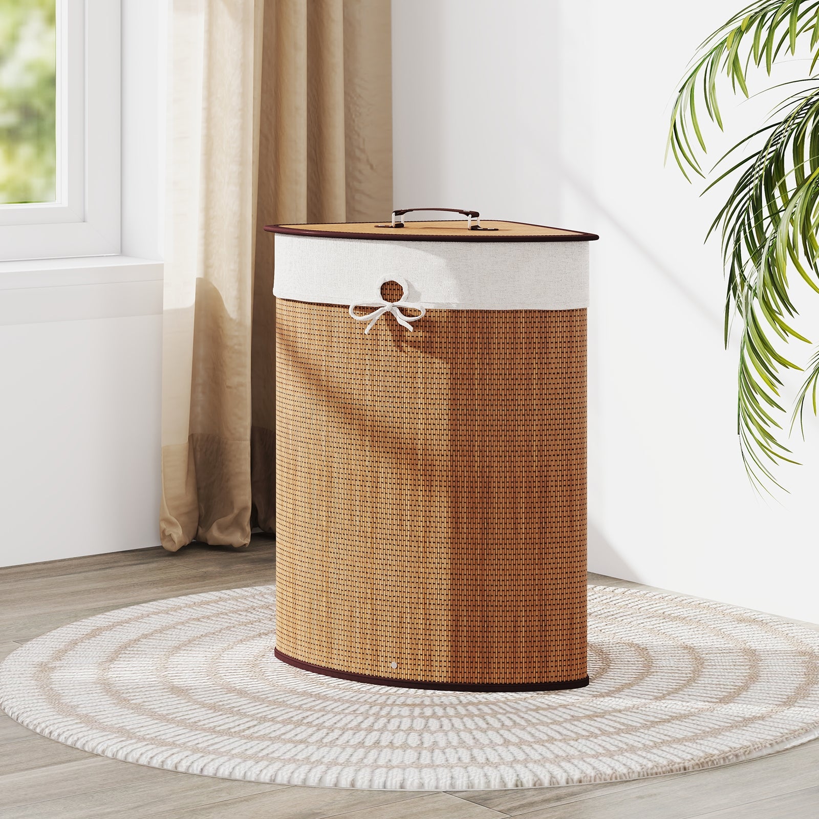 Bamboo Laundry Hamper Basket with Lid and Removable Liner Bag, Yellow Laundry Baskets at Gallery Canada