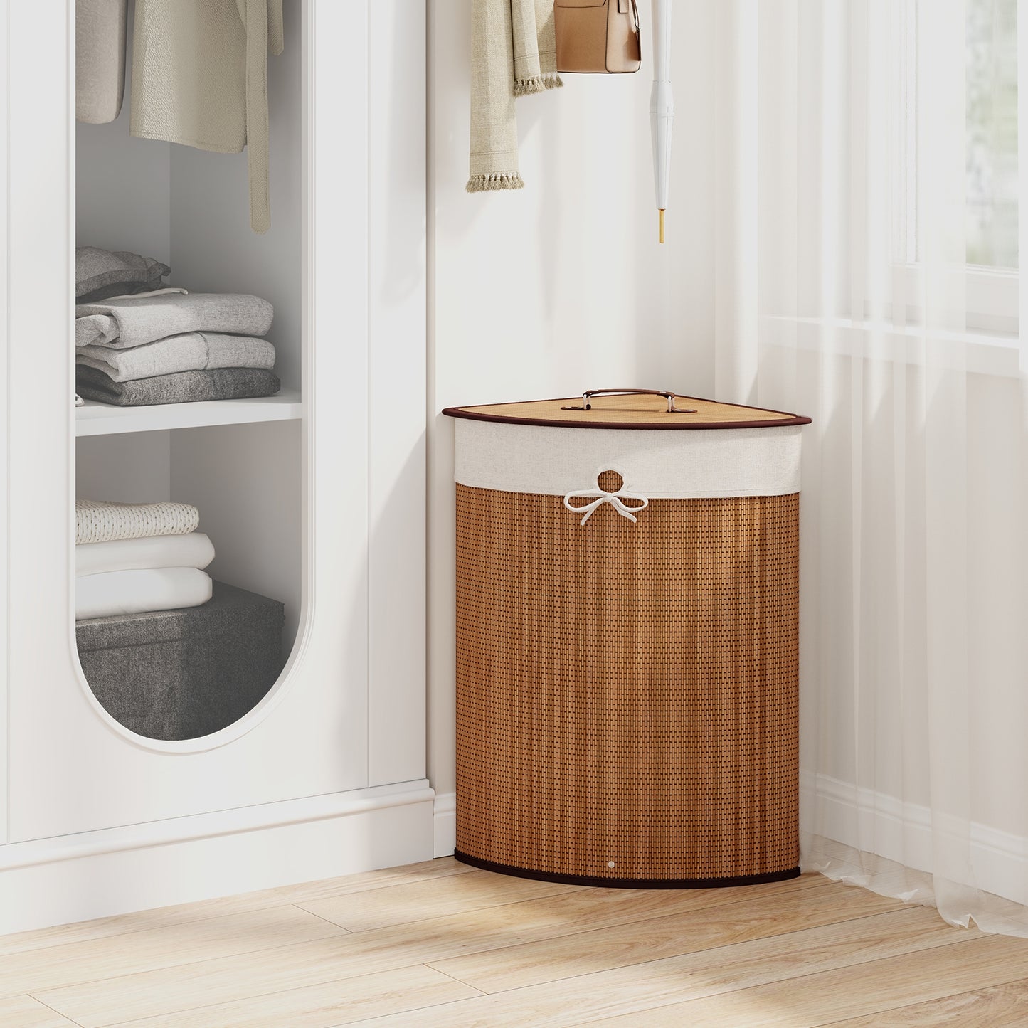 Bamboo Laundry Hamper Basket with Lid and Removable Liner Bag, Yellow Laundry Baskets at Gallery Canada
