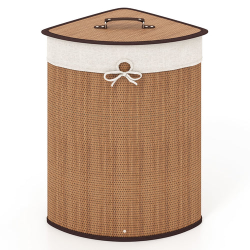 Bamboo Laundry Hamper Basket, With Lid And Removable Liner Bag, Yellow