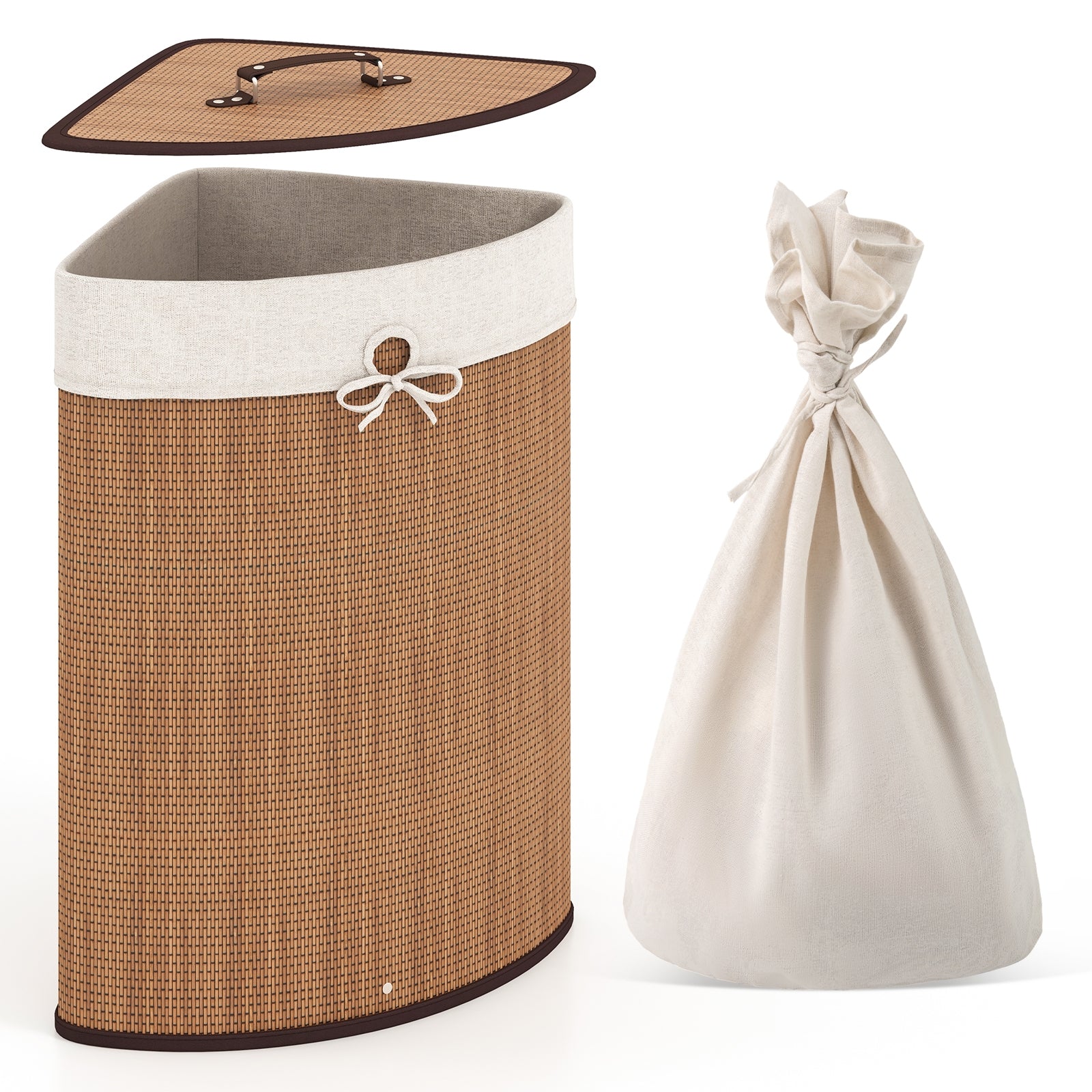 Bamboo Laundry Hamper Basket with Lid and Removable Liner Bag, Yellow Laundry Baskets at Gallery Canada