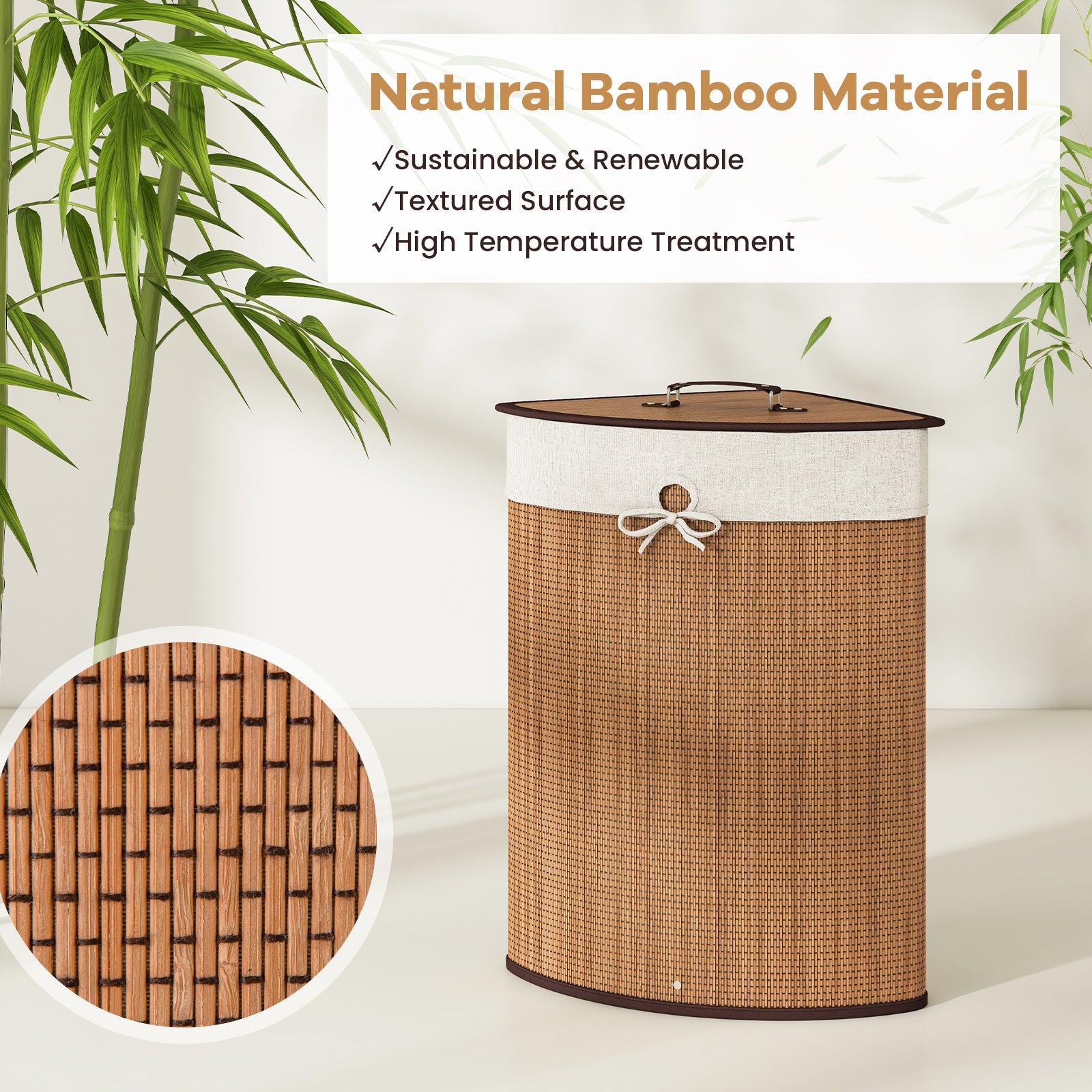 Bamboo Laundry Hamper Basket with Lid and Removable Liner Bag, Yellow Laundry Baskets at Gallery Canada