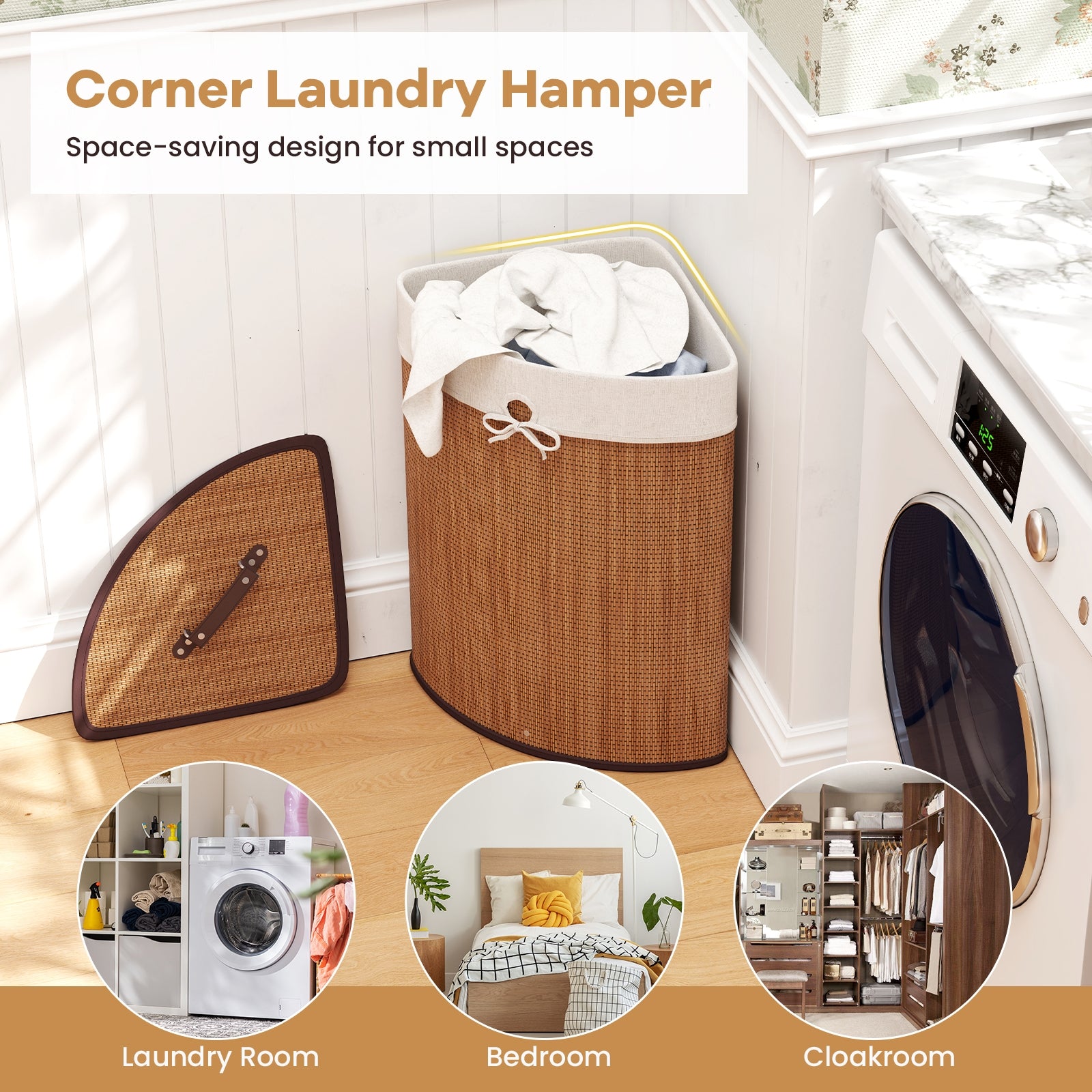 Bamboo Laundry Hamper Basket with Lid and Removable Liner Bag, Yellow Laundry Baskets at Gallery Canada