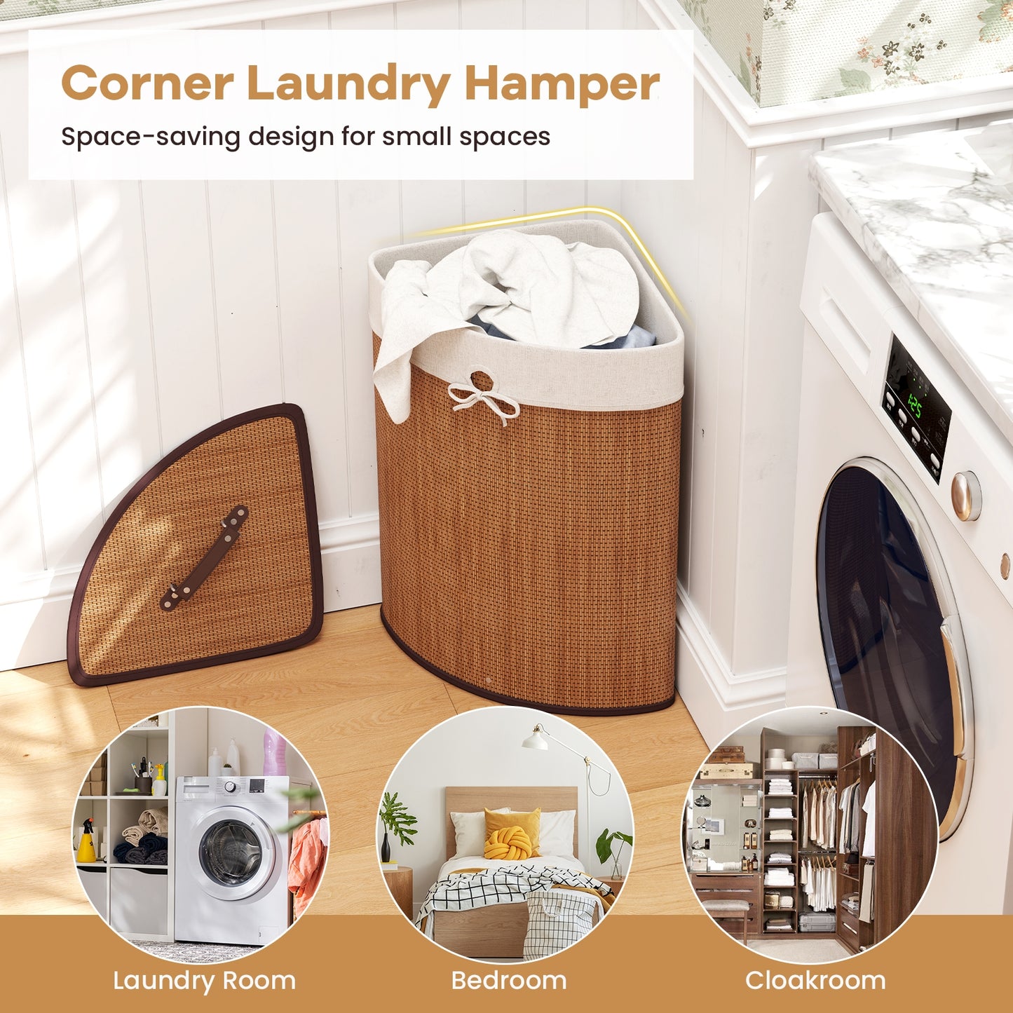 Bamboo Laundry Hamper Basket with Lid and Removable Liner Bag, Yellow Laundry Baskets at Gallery Canada