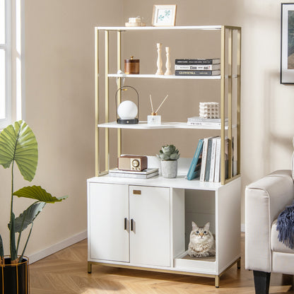 Cat Litter Box Enclosure with Storage and 3-tier Shelves, White Cat Houses at Gallery Canada