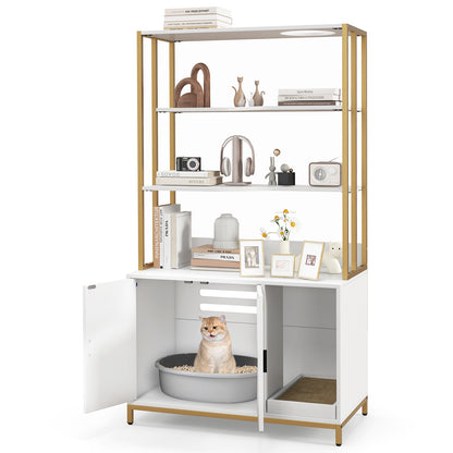 Cat Litter Box Enclosure with Storage and 3-tier Shelves, White Cat Houses at Gallery Canada