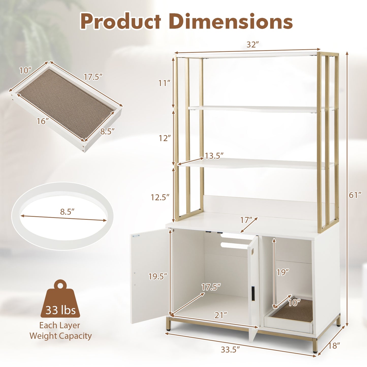 Cat Litter Box Enclosure with Storage and 3-tier Shelves, White Cat Houses at Gallery Canada