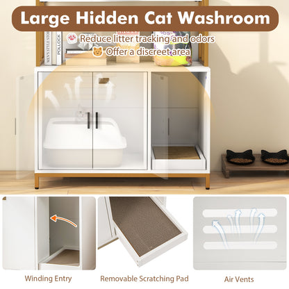 Cat Litter Box Enclosure with Storage and 3-tier Shelves, White Cat Houses at Gallery Canada