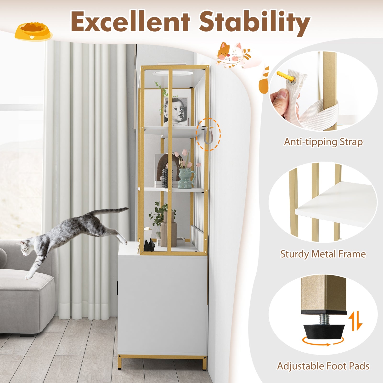 Cat Litter Box Enclosure with Storage and 3-tier Shelves, White Cat Houses at Gallery Canada