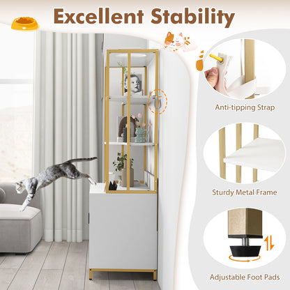 Cat Litter Box Enclosure with Storage and 3-tier Shelves, White Cat Houses at Gallery Canada