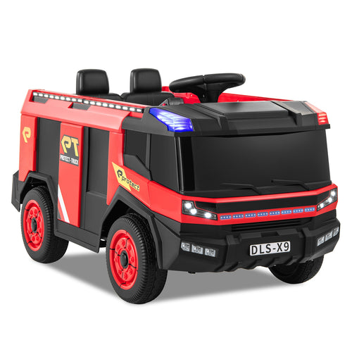 12V Kids Ride on Fire Truck 2-Seater with Remote Control and Water Gun, Red