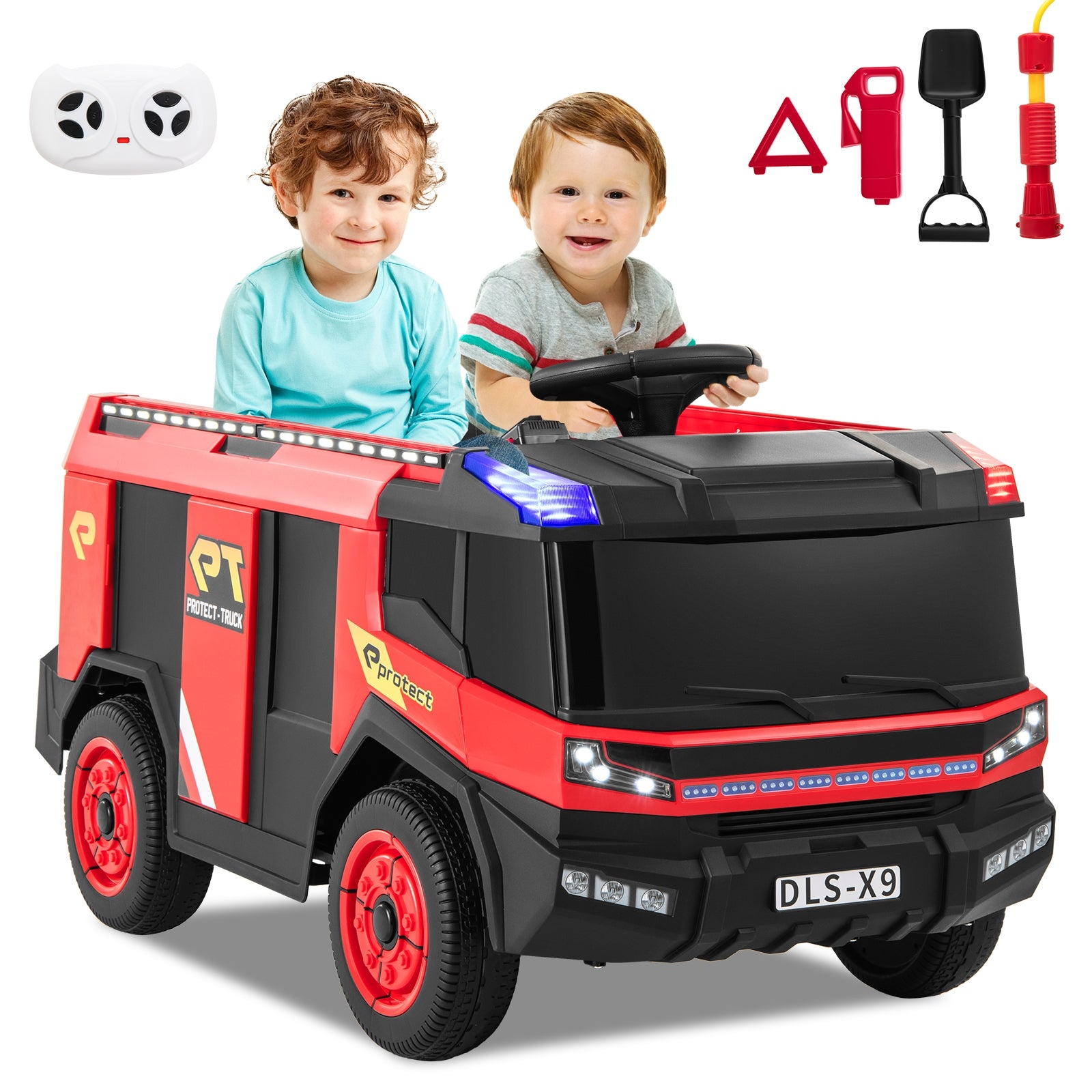 12V Kids Ride on Fire Truck 2-Seater with Remote Control and Water Gun, Red Powered Ride On Toys at Gallery Canada