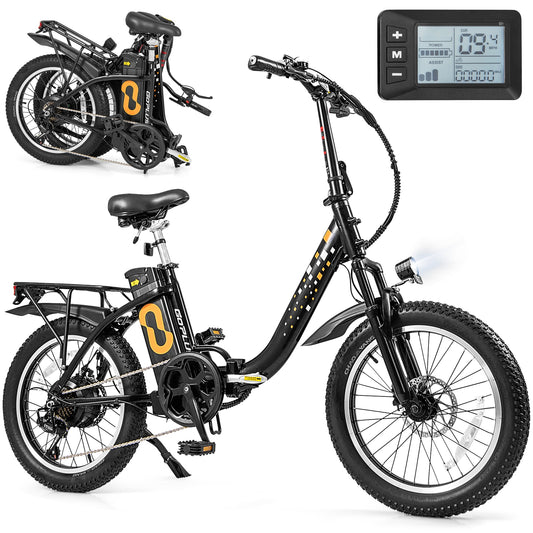 Folding Electric Bicycle, 20-Inch Fat Tires Snow E-Bike, Black Exercise Bikes Black at Gallery Canada