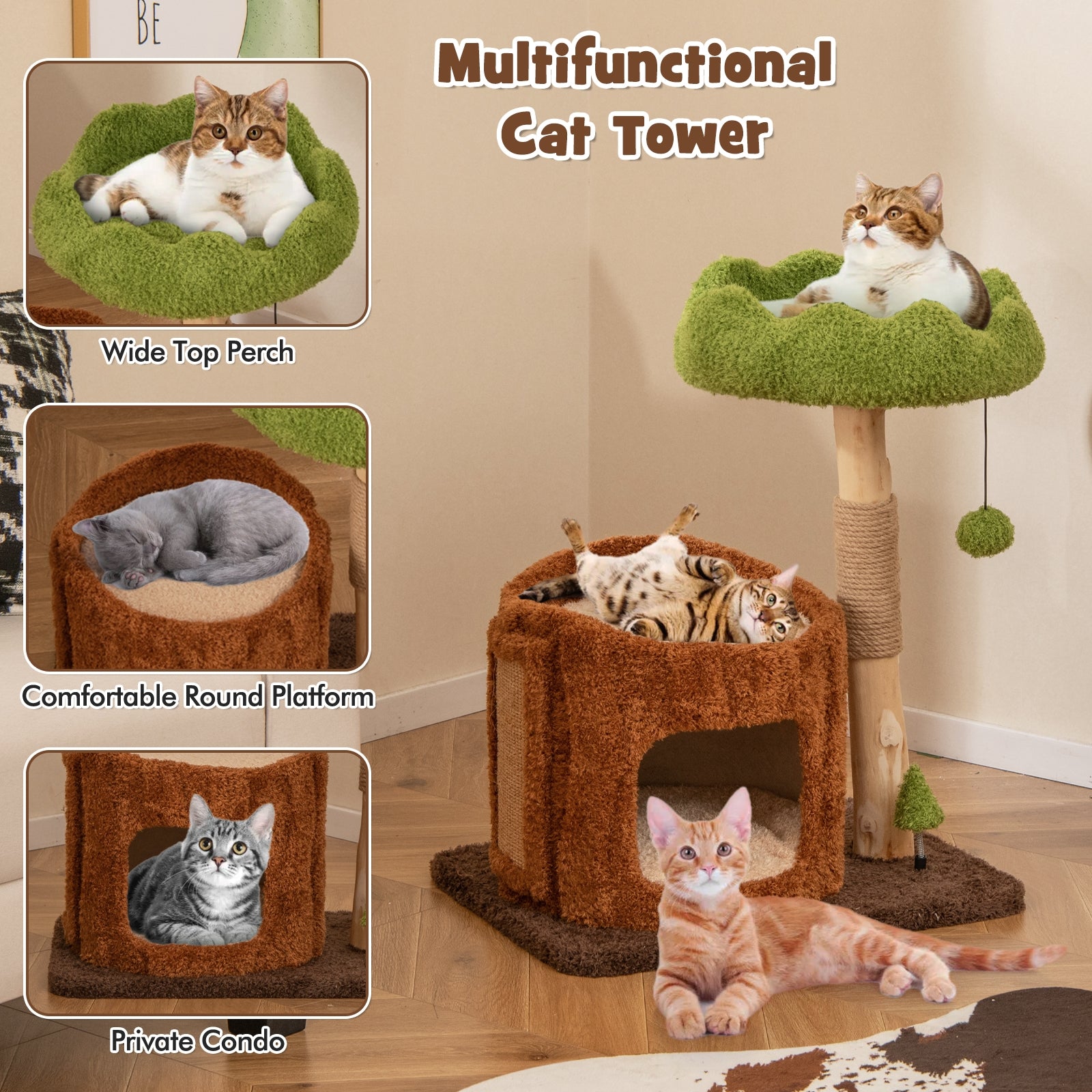 Multifunctional Cat Tree Cat Tower with Scratching Posts and Top Perch, Brown Cat Trees Condos & Scratchers at Gallery Canada