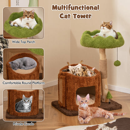 Multifunctional Cat Tree Cat Tower with Scratching Posts and Top Perch, Brown Cat Trees Condos & Scratchers at Gallery Canada