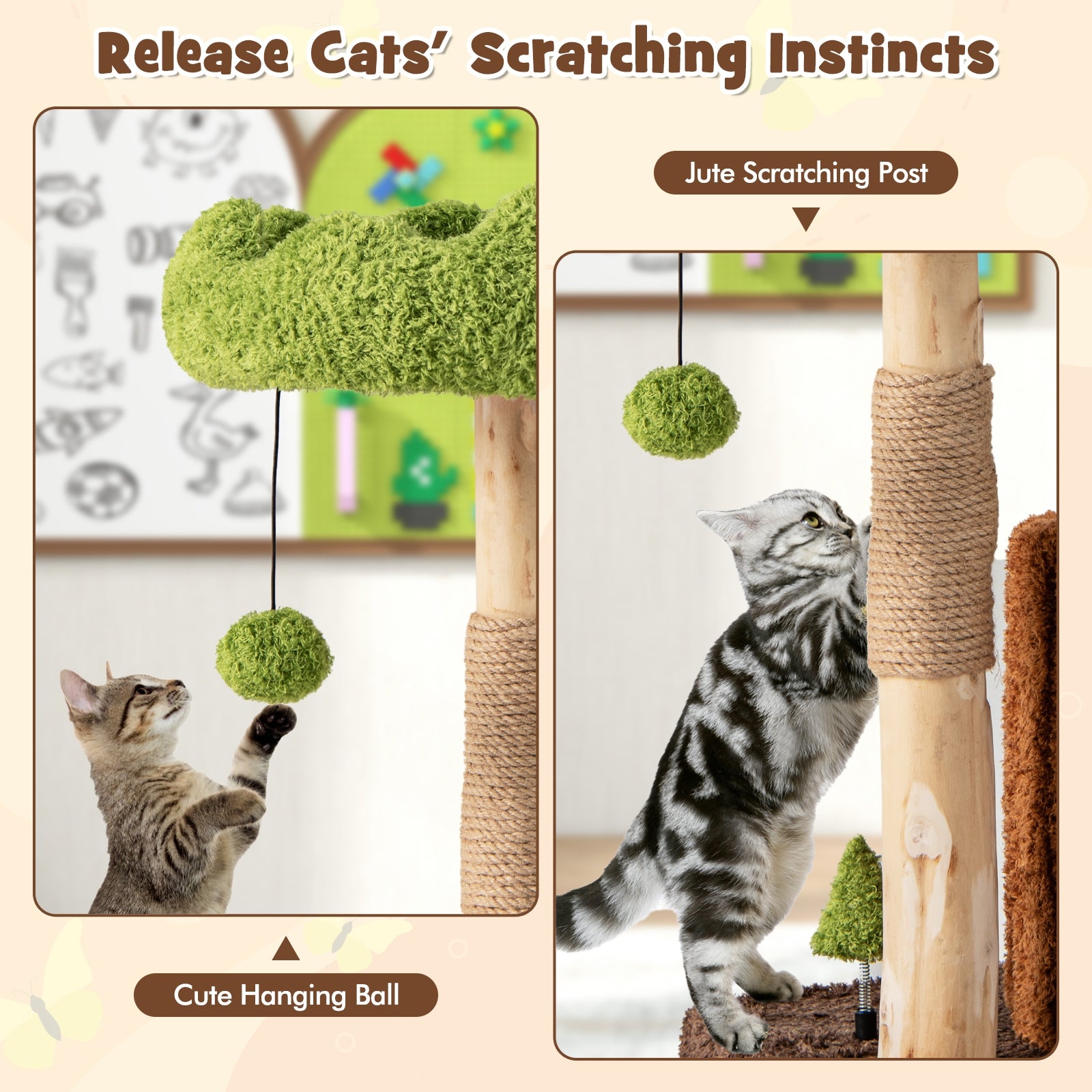 Multifunctional Cat Tree Cat Tower with Scratching Posts and Top Perch, Brown Cat Trees Condos & Scratchers at Gallery Canada