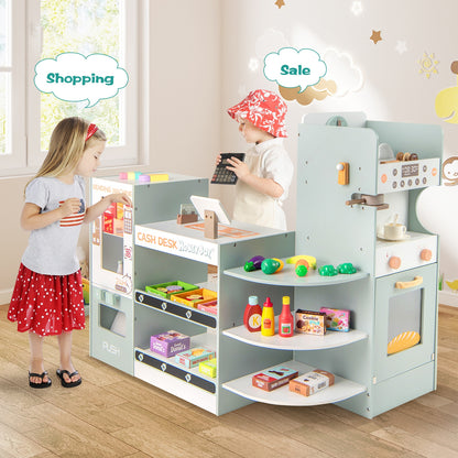 Wooden Kids Grocery Store Playset Pretend Play Supermarket, Green Play Kitchen Sets at Gallery Canada